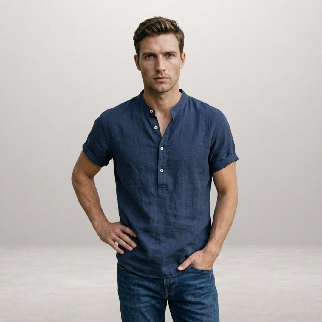 Elias – Short Sleeve Grandad Collar Shirt