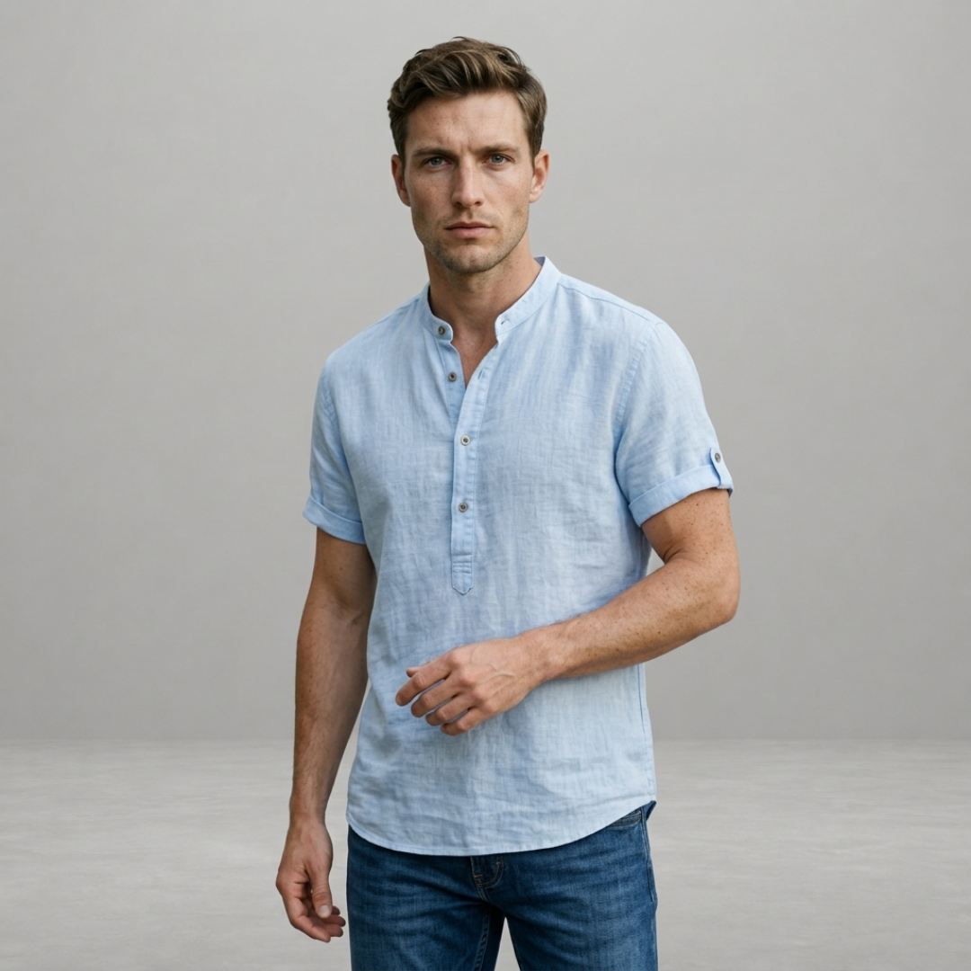 Elias – Short Sleeve Grandad Collar Shirt