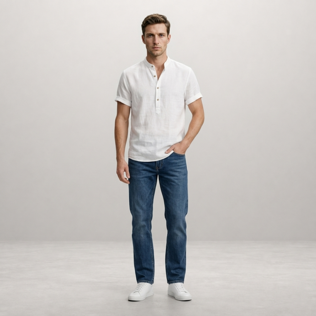 Elias – Short Sleeve Grandad Collar Shirt