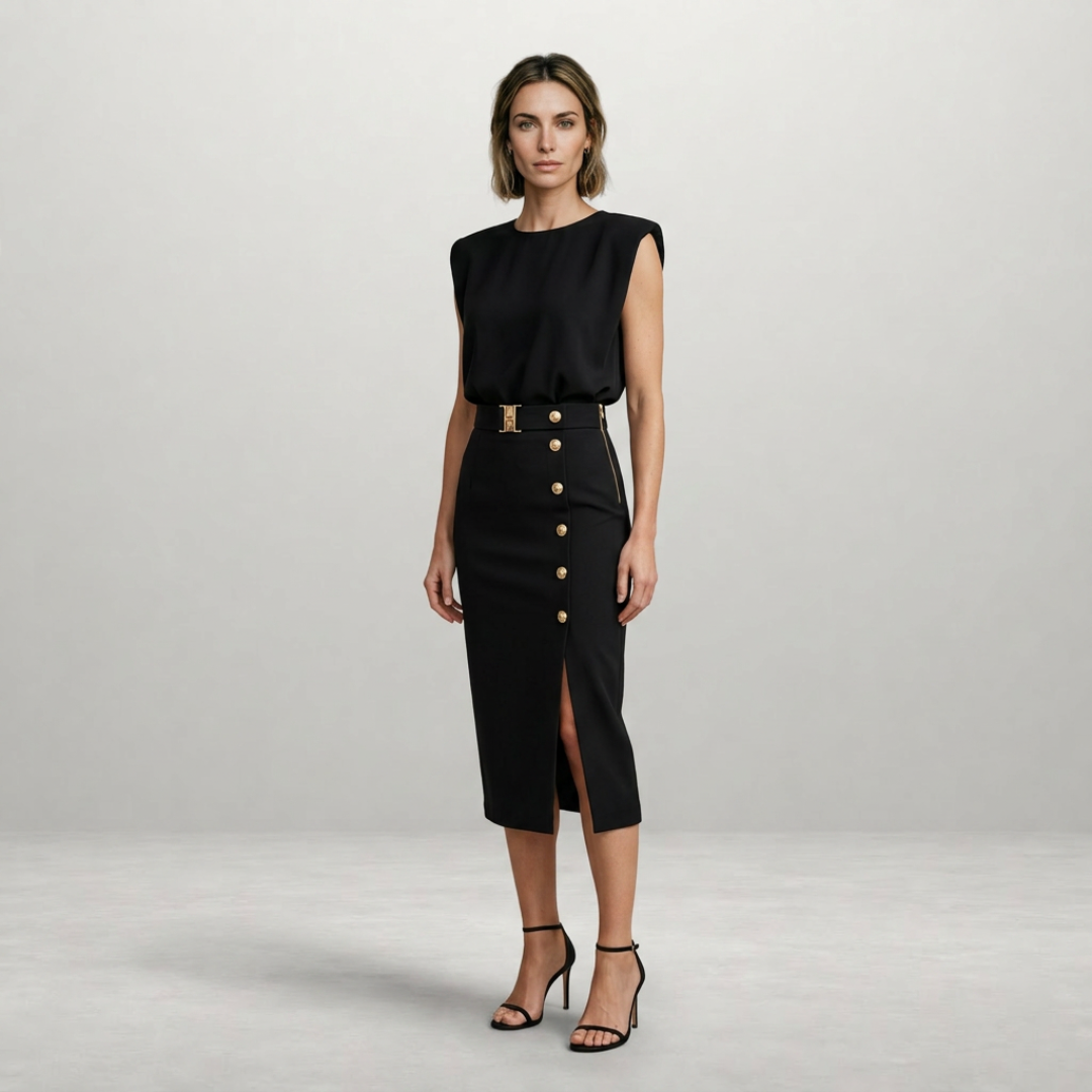 Charlotte - Elegant Midi Dress with Button Detail
