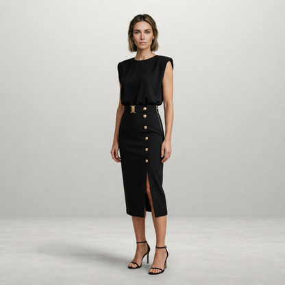 Charlotte - Elegant Midi Dress with Button Detail