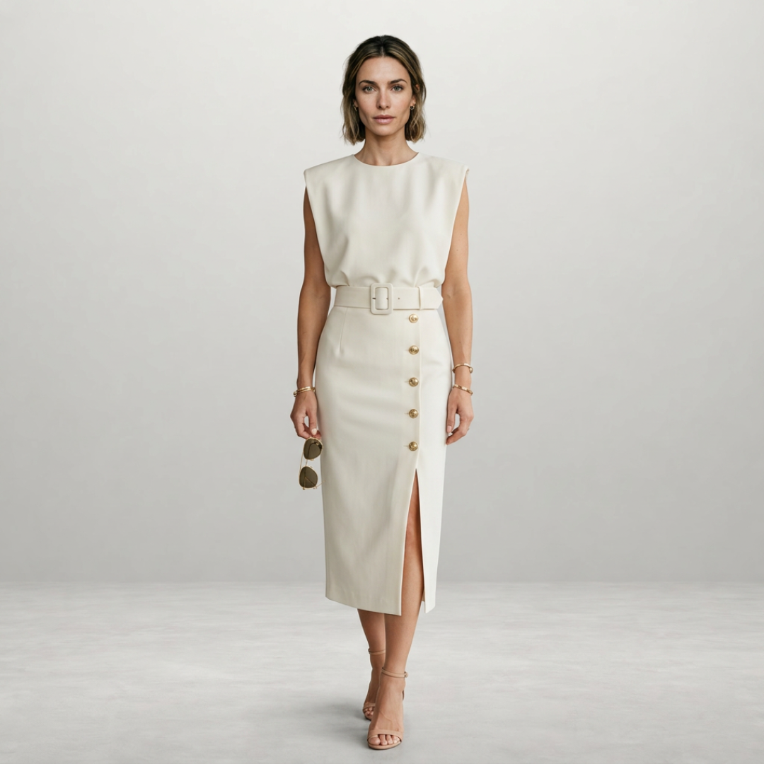 Charlotte - Elegant Midi Dress with Button Detail