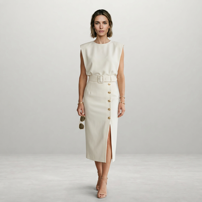 Charlotte - Elegant Midi Dress with Button Detail