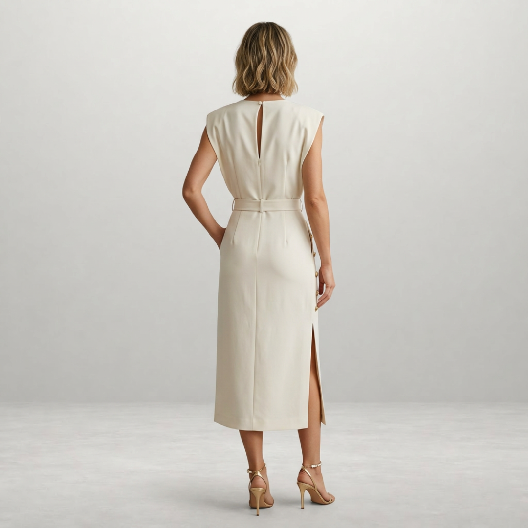 Charlotte - Elegant Midi Dress with Button Detail
