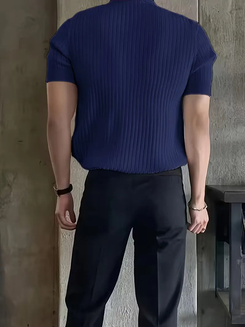Men's Polo V-Neck Ribbed