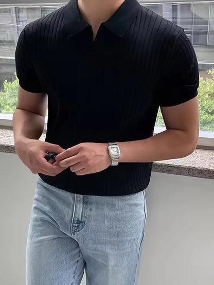 Men's Polo V-Neck Ribbed