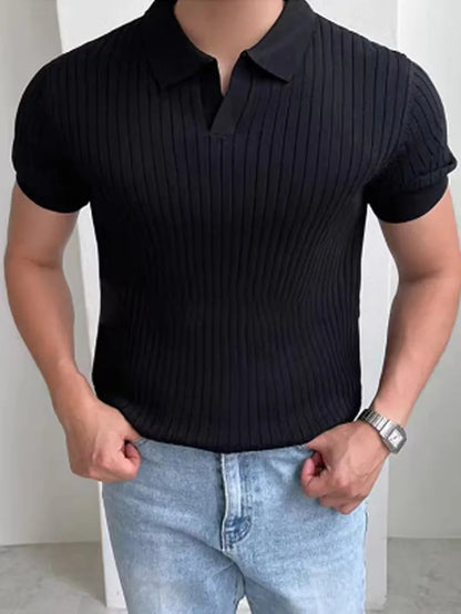 Men's Polo V-Neck Ribbed