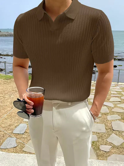 Men's Polo V-Neck Ribbed
