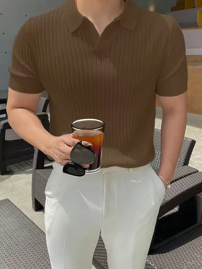 Men's Polo V-Neck Ribbed