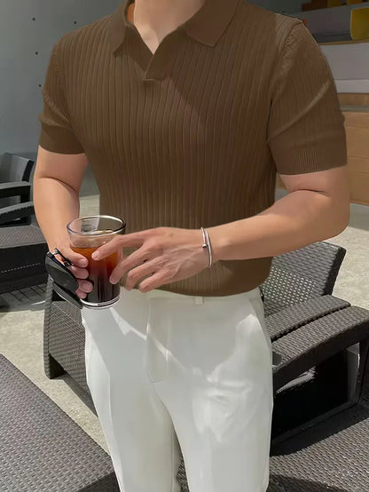 Men's Polo V-Neck Ribbed