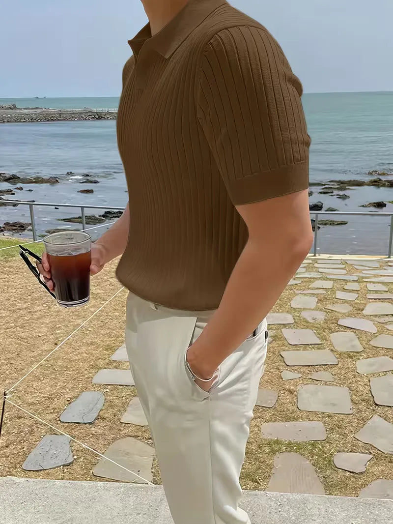 Men's Polo V-Neck Ribbed