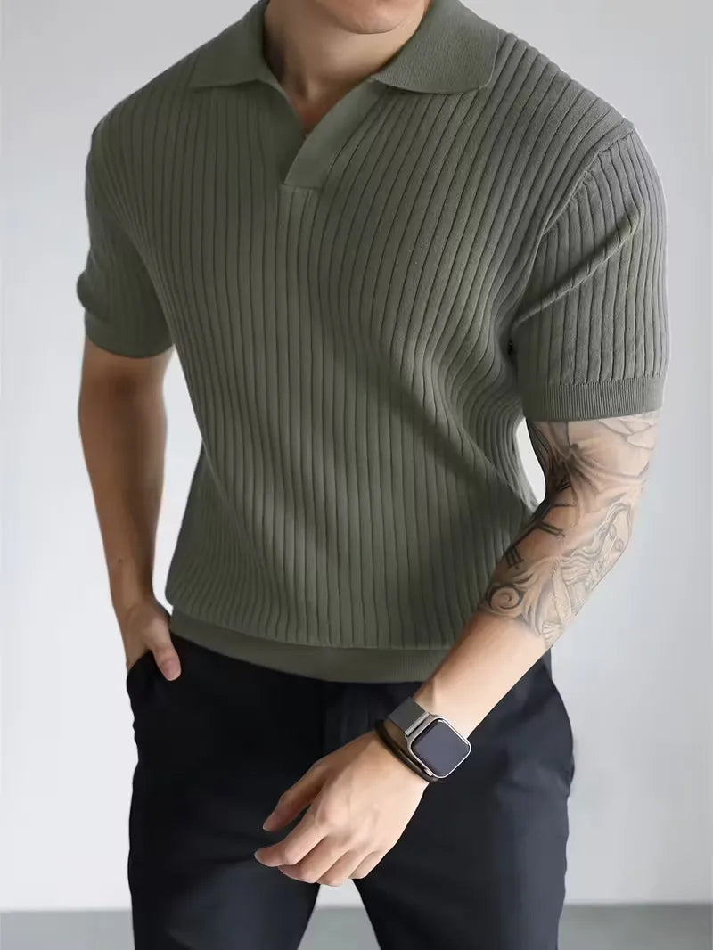 Men's Polo V-Neck Ribbed