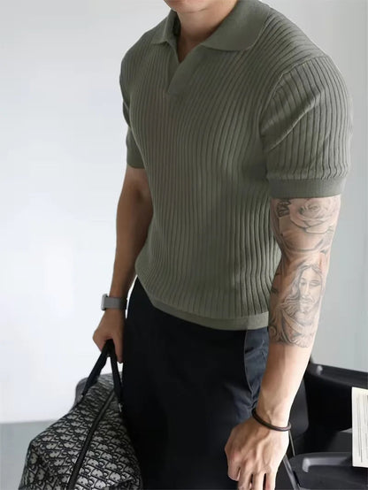 Men's Polo V-Neck Ribbed