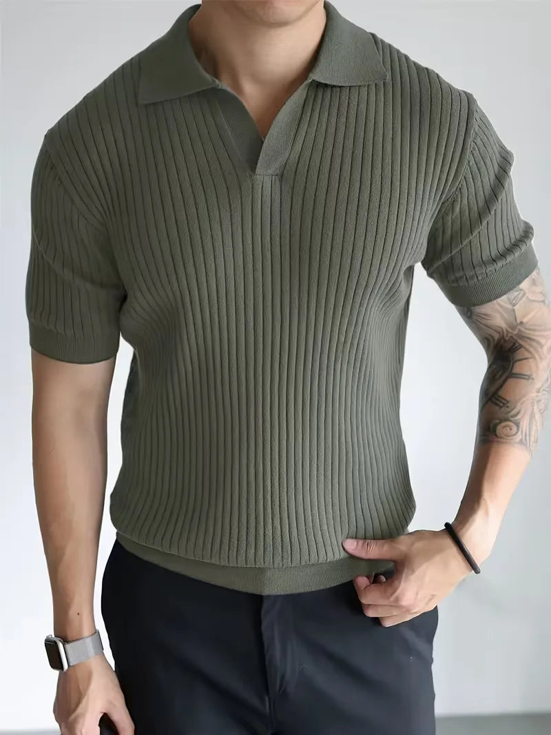 Men's Polo V-Neck Ribbed