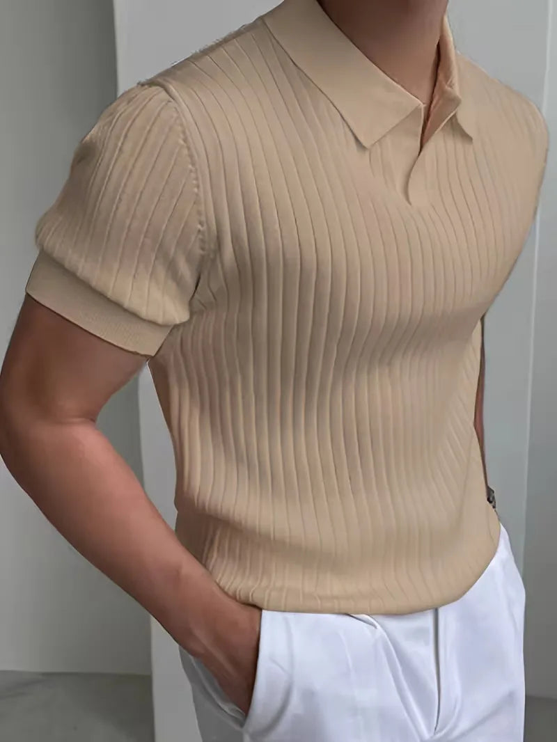 Men's Polo V-Neck Ribbed
