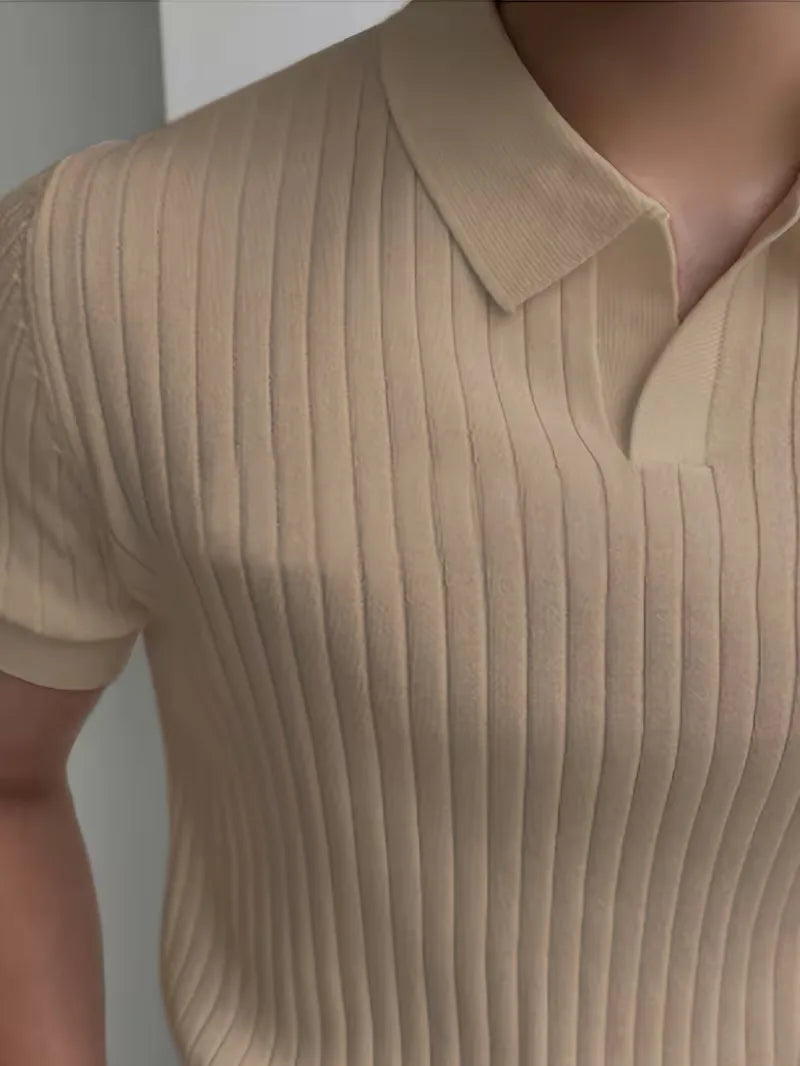 Men's Polo V-Neck Ribbed