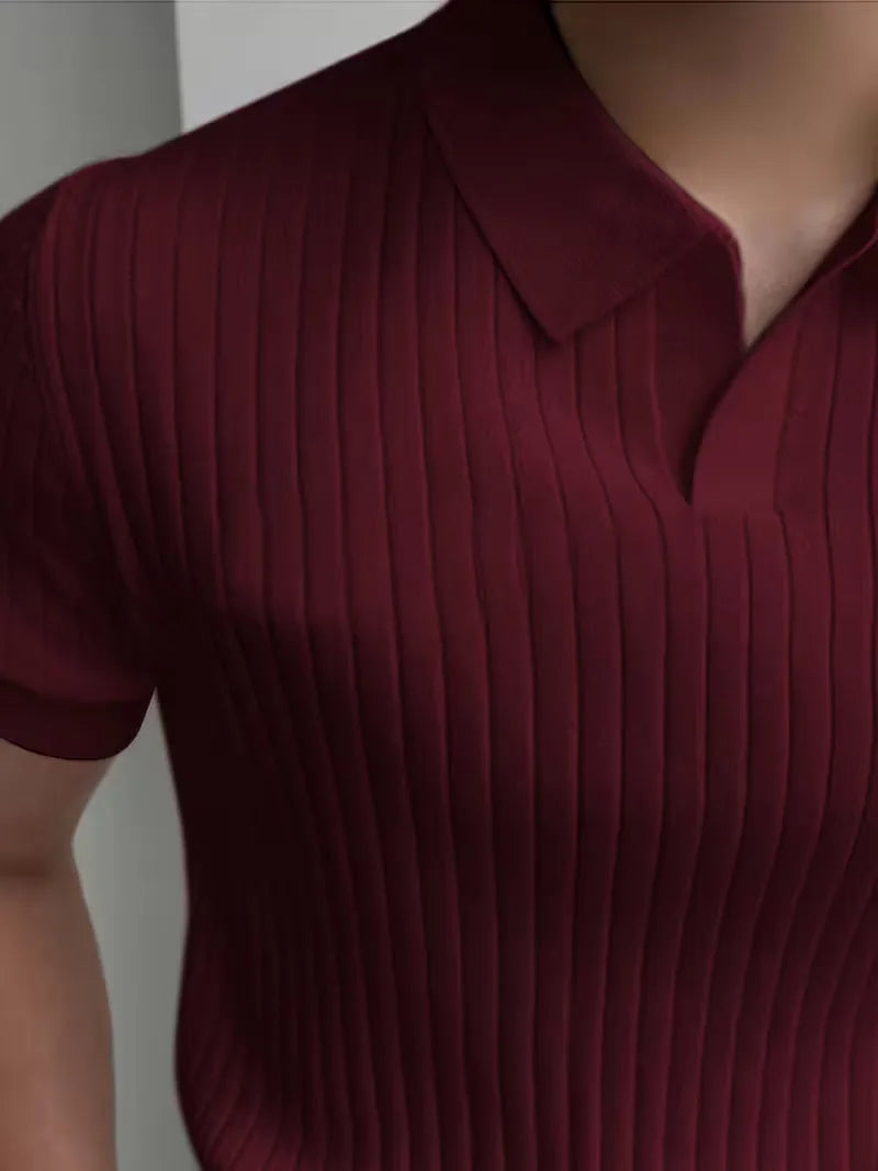 Men's Polo V-Neck Ribbed