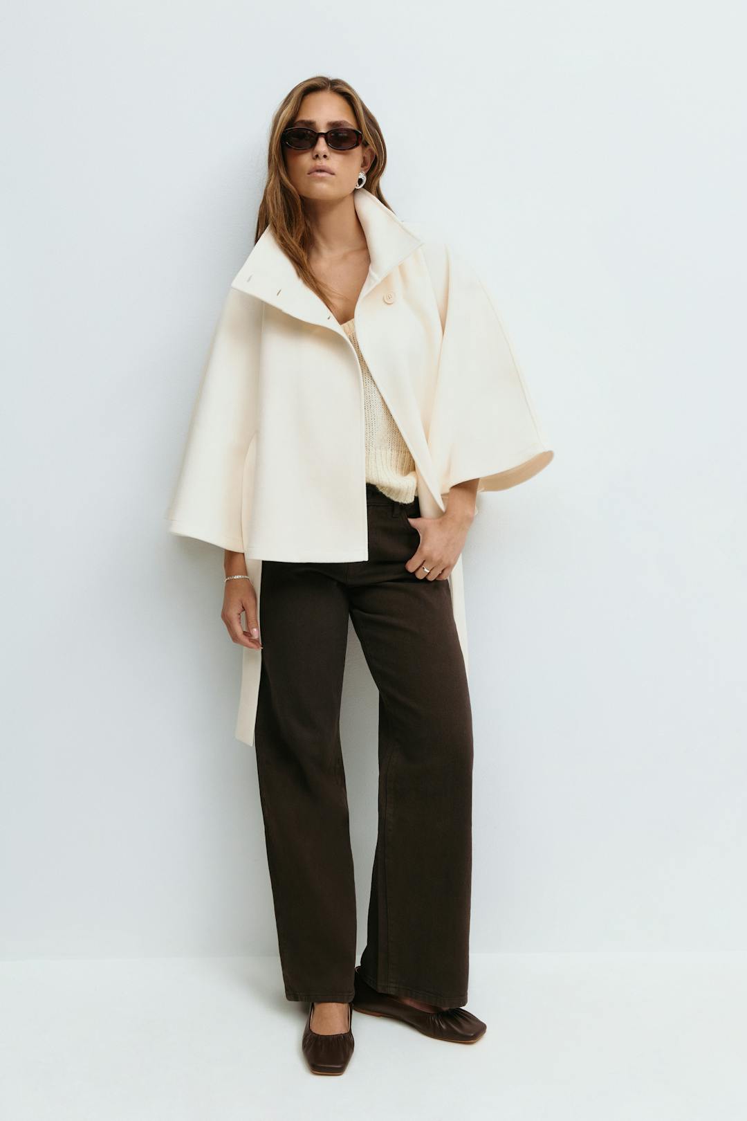 Women's Cape Jacket with Tie Belt