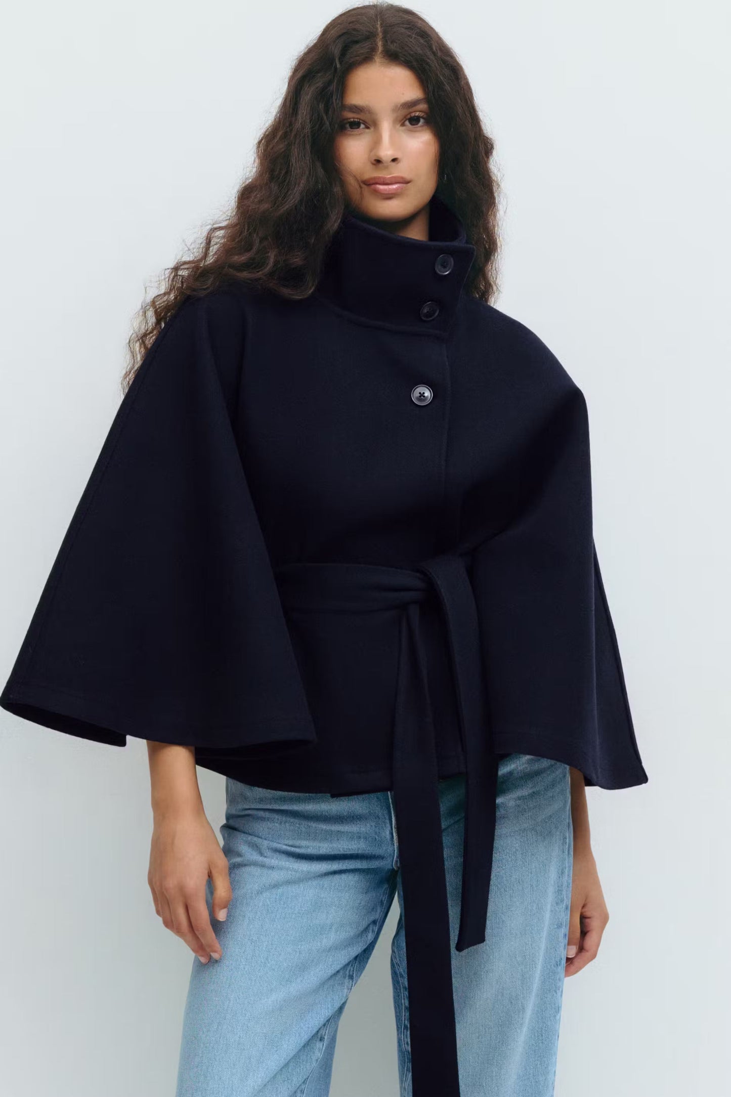 Women's Cape Jacket with Tie Belt