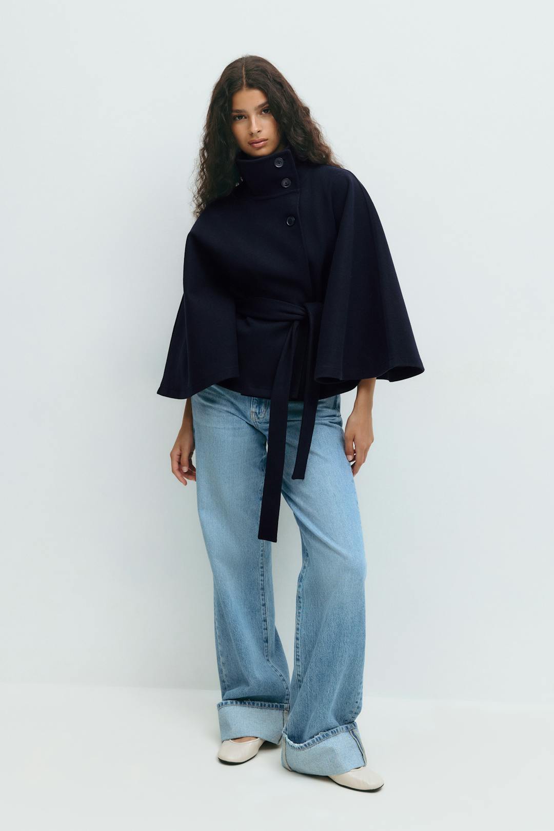 Women's Cape Jacket with Tie Belt
