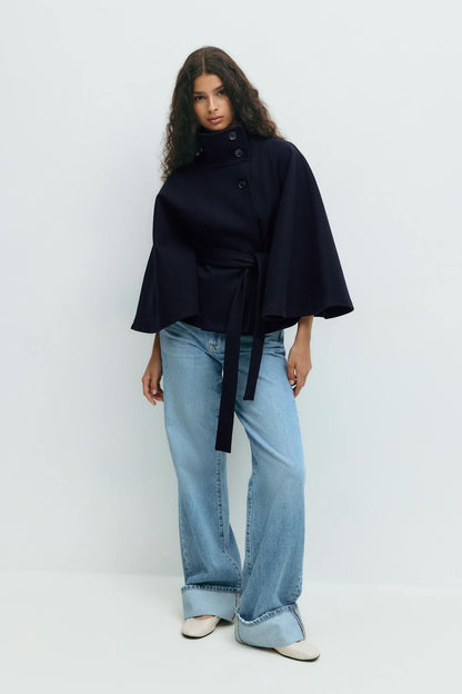 Women's Cape Jacket with Tie Belt