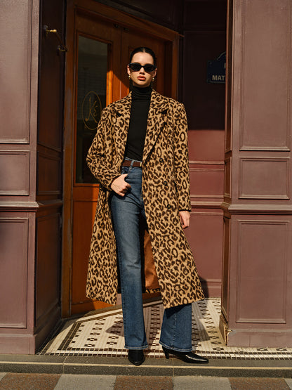 Women's Leopard Print Wool Coat