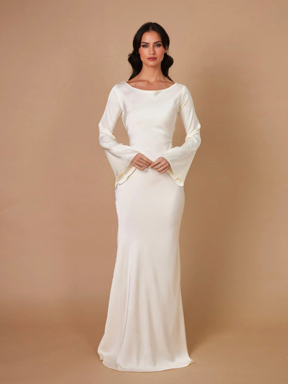 Women's Satin Maxi Dress Long Sleeve